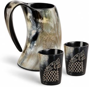 Handicrafts Home Handmade Classic Design Norse Medieval Viking Drinking Horn <b>Mug</b> <b>with</b> Hand Grip (Buffalo Horn) - Product Image 1