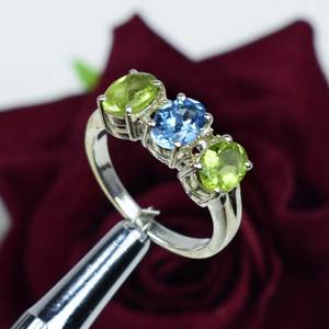 Swiss Blue Topaz And Peridot Ring Oval Cut 925 Sterling Silver Engagement Ring Jewelry For Her - Product Image 6