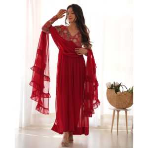 Conjunto de traje Salwar Kameez de poliéster talla XS de diseñador, con bordado y lentejuelas, para ocasiones elegantes. - Product Image 2