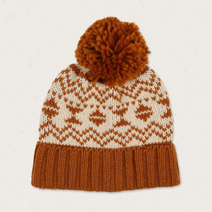 Unisex Knitted Beanie <b>Hat</b> With Pom-Pom Geometric Pattern Brown And Cream Winter <b>Cap</b> Casual Style For Adults 56-58CM - Product Image 6