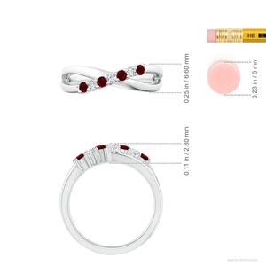 Anillo cruzado de oro macizo de 14 quilates con rubí natural de corte brillante redondo de 0.62 quilates y diamante de 0.22 quilates, anillo de boda único hecho a mano para ella. - Product Image 3