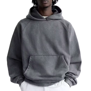 Vente en gros de sweat à capuche en molleton 100% coton coupe ample, avec logo brodé personnalisé, effet délavé à l'acide et usé, pour hommes - Product Image 4