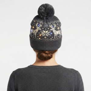 Custom OEM ODM Winter Knitted Beanie Hat <b>LED</b> Acrylic Jacquard Christmas Camouflage Plaid Designer Beanie with Custom Logo - Product Image 5
