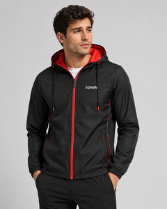 Chaqueta Cortavientos con Capucha para Hombre F2WIN, Color Sólido, Cierre de Cremallera, Ropa Casual de Otoño, Azul, Poliéster, Personalizable - Product Image 4