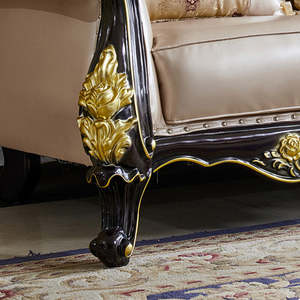 Maplecrest Élégant Causeuse Traditionnelle Tuftée Or Noir Orné Cadre en Bois Sculpté Canapé Rembourré pour Salon Villa Atelier - Product Image 5