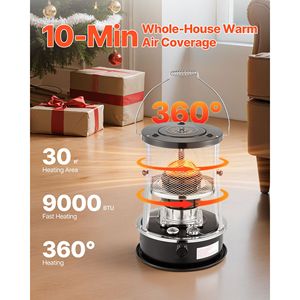 Estufa Portátil de Queroseno de 9000 BTU, 2 en 1, sin Electricidad, con Altura de Llama Ajustable, para Uso en Interiores y Exteriores, para Garajes - Product Image 2