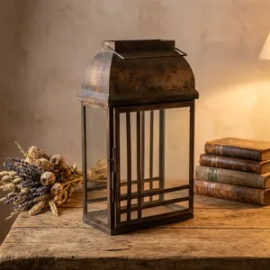 Artisan Design Iron <b>Lantern</b> With Glass Panels Durable Home Decoration Metal <b>Candle</b> Holder Rustic Finish <b>Outdoor</b> Indoor Use - Product Image 4