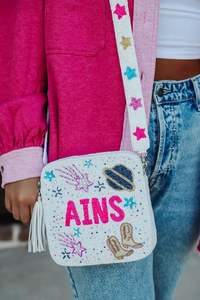 Bolso Bandolera Cuadrado de Lona Blanca con Cuentas de Semillas y Diseño de Estrella para Mujer, Hecho a Mano con Cuentas, Bolso de Viaje con Correa Extraíble - Product Image 2