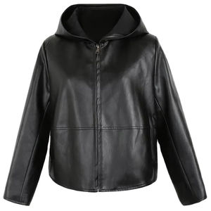 Chaqueta Acolchada de Piel Vacuna Negra, Ligera y Suave, con Capucha y Cremallera, Impermeable, para Mujer, Estilo Casual, para Invierno - Product Image 1