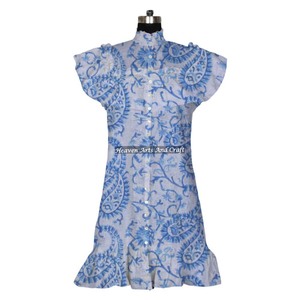 Vestido de Moda con Estampado de Bloques Estilo Bohemio Gitano de Algodón para Mujer, Novedad de Fábrica India 2026, Vestido de Noche para Mujer - Product Image 1