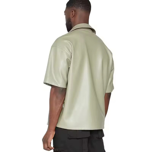 Chemise décontractée homme grande taille 2026 personnalisée OEM de haute qualité, à manches courtes, col montant à bouton unique, en PU anti-plis, collection printemps - Product Image 2