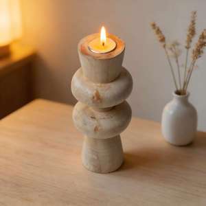 Rustic Handcrafted Wooden Round <b>Candle</b> Stand & <b>Holder</b> by Lavie Creations (LCa-55) for Home Office Wedding Table Decor - Product Image 4