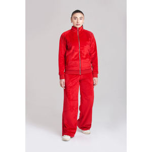 Ensemble de survêtement deux pièces en velours pour femme, avec capuche, couleur unie, coupe décontractée, respirant, éco-responsable, vestes zippées - Product Image 1