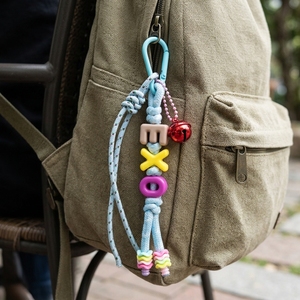 Breloques de sac en cordon tressé avec perles lettres personnalisées, porte-clés, cordon avec clochette mignonne, pendentif esthétique pour sac à dos et sac à main, collection de cadeaux DIY - Product Image 5