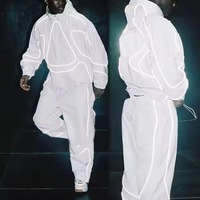 Ensemble de survêtement blanc à capuche pour homme, couleur unie, style sportif, tissu en polyester tricoté, imprimé lumineux, vêtements d'automne