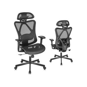 Sedia da Ufficio Regolabile in Rete con Comodo Poggiatesta, Braccioli, Supporto Lombare, Ruote e Funzione di Inclinazione e Regolazione Altezza Schienale - Product Image 1