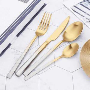 Ensemble d'argenterie dorée moderne en acier inoxydable, collection de couteaux, fourchettes et cuillères, résistant à la rouille, ustensiles de table pour mariage - Product Image 1