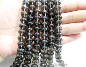 Perles facettées rondes en quartz fumé brun 9-12 mm, brin de perles graduées de 8 pouces - Product Image 2