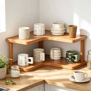 Wooden Three Tier Corner <b>Storage</b> <b>Rack</b> For <b>Kitchen</b> Countertop Tableware Organization Modern Style Standing Type Durable wholesale - Product Image 5