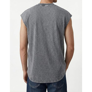 Wholesale Vintage Acid Wash Heavyweight Cotton Sleeveless <b>Muscle</b> Tee Charcoal Grey Curved Hem Gym Tank <b>Top</b> <b>Men</b> Streetwear - Product Image 2