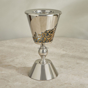 Brûleur d'encens de luxe à double tonalité avec calligraphie arabe. Porte-Bakhoor en métal argenté de forme ronde pour la maison, l'Aïd et les mariages - Product Image 4