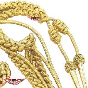 Aiguillette avec épaulettes en Mylar doré sur fond rouge, tressée, avec pointe dorée métallique - Product Image 5