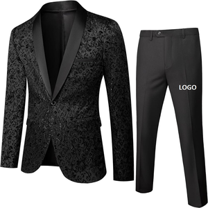 Nouveaux costumes d'affaires pour hommes, smoking de marié croisé, col cranté, plissé, respirant, antistatique, en tissu peigné 100% polyester - Product Image 1