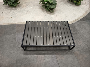 Table basse rectangulaire moderne pour patio extérieur avec lattes en PS et structure en acier thermolaqué - Product Image 5