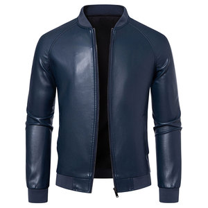 Modern Mens Leather Bomber <b>Jacket</b> Tailored Fit Zip Front <b>Smart</b> Style Classic Mens Leather Bomber <b>Jacket</b> - Product Image 1