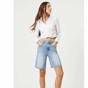 Wholesale Custom High Waist Slim Fit Denim Bermuda <b>Shorts</b> for <b>Women</b> Light <b>Blue</b> <b>Womens</b> Denim <b>Shorts</b> 100%Cotton - Product Image 1