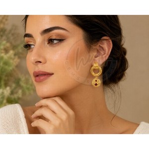 Luxury Gold Plated Ruby Quartz Stud Dangle Earrings for Women Textured Hoop Disc Earrings Handmade <b>Statement</b> Jewelry - Product Image 3
