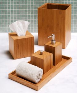 4 Piece Bamboo Bathroom Accessories Set Square <b>Soap</b> <b>Dispenser</b> <b>Toothbrush</b> <b>Holder</b> <b>Soap</b> Dish Tray Eco Friendly - Product Image 5