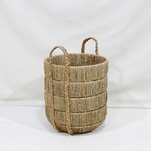 Handwoven Natural Rattan Round Storage <b>Basket</b> With Handles Rustic Style Clothing Storage Bin - Product Image 2
