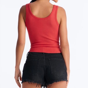 Women's <b>Red</b> <b>Cropped</b> Tank <b>Top</b> With God's Favorite Print Rivet Detail Scoop Neck Knitted Sexy Club Style - Product Image 6