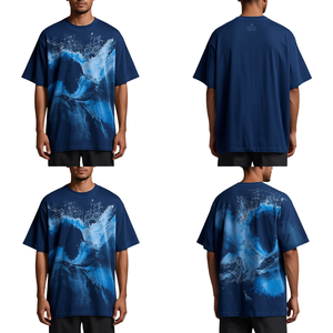 Nueva Llegada: Camiseta Gráfica Oversize Premium para Hombre, Color Azul Marino con Lavado Ácido, Algodón Pesado, Estilo Casual con Hombros Caídos - Product Image 3