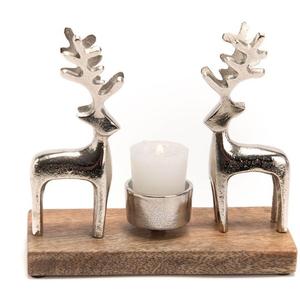 Porte-bougie renne argenté avec base en bois, décoration de table de Noël, ornement animalier rustique en métal pour la décoration intérieure, décoration festive - Product Image 1