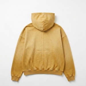 Sudadera con Capucha para Hombre, Color Amarillo Mostaza, Estilo Lavado, Felpa de Algodón, con Bolsillo Canguro, Estilo Urbano Holgado - Product Image 2