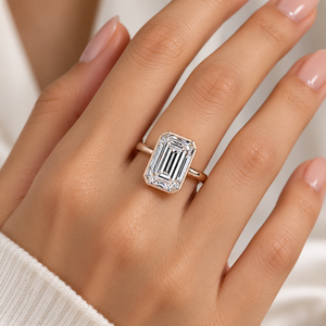 แหวนหมั้นเพชรทรงเหลี่ยมมรกต 10 กะรัต เพชรเพาะเลี้ยง ทองคำแท้ 10K 14K 18K ดีไซน์เครื่องประดับชั้นดี รับรองโดย IGI สี E VVS - Product Image 6