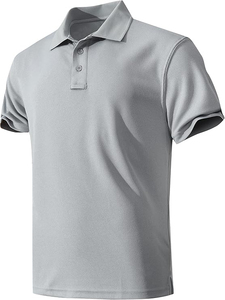 Polo en maille gaufrée à manches courtes gris pour homme, décontracté, couleur unie, respirant, coupe classique, 100% polyester - Product Image 3