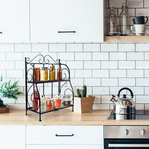 Scaffale Pieghevole a 2 Ripiani Nero per Cucina e Bagno, Migliora l'Organizzazione del Piano di Lavoro - Product Image 2