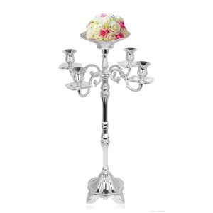 Elegant 5-Arm Silver Candelabra Metal Candle Holder <b>Tall</b> Candelabrum Centerpiece for Luxury Wedding Party <b>Table</b> Home Decor Stand - Product Image 6