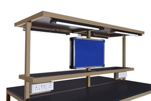 Estación de Trabajo Industrial de Hierro Fundido de Alta Resistencia con Luz LED T5, Soporte para Monitor Softboard y Amplia Superficie de Trabajo - Product Image 3