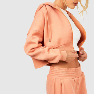 Latest Unique Design <b>Women</b> Regular Zip <b>Hoodie</b> Peach Fleece 100% Cotton Breathable Eco-Friendly Drop Shoulder Casual Active Wear - Product Image 5