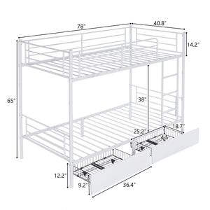 Letto a Castello Convertibile 71558202 con 2 Cassetti Portaoggetti, Letto a Soppalco in Metallo Divisibile in Due Letti Singoli - Product Image 2