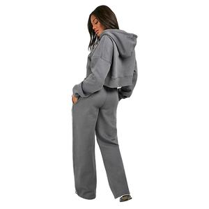 ชุดเซ็ต 2 ชิ้น เสื้อฮู้ดซิปและกางเกงจ็อกเกอร์เอวยางยืดพร้อมเชือกผูก ดีไซน์สวยคุณภาพสูงสำหรับผู้หญิง ทรงพอดีตัว - Product Image 3