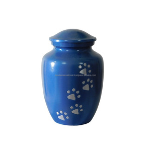 Urnes funéraires en aluminium de haute qualité avec empreinte de patte en étain et urnes funéraires en métal fini de couleur bleue pour les cendres humaines - Product Image 3