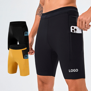 <b>Men</b> Compression <b>Shorts</b> With Phone Pocket Quick Dry Sporty Fit Mid Waist Elastic Waist Black <b>Yellow</b> Solid Color - Product Image 1