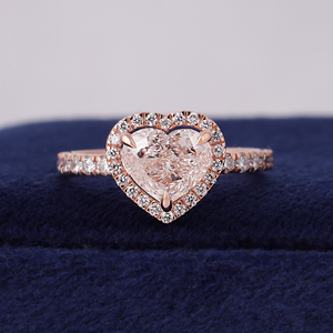 2 Carat Light Pink Heart Lab Diamond <b>Ring</b> Pave Halo IGI Certified 14k Gold <b>Proposal</b> <b>Ring</b> - Product Image 1