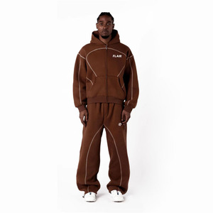 Ensemble de survêtement marron premium pour homme – Sweat à capuche entièrement zippé et pantalon de jogging - Product Image 1