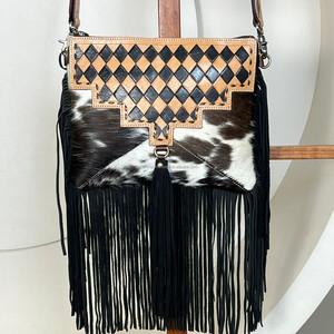Bolso cruzado con flecos de piel de vaca occidental con solapa de cuero a cuadros a mano bohemio y hermoso bolso de hombro de gran capacidad de lujo - Product Image 4